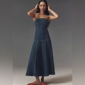 Anthropologie Strapless Dark Indigo Denim Maxi Dress